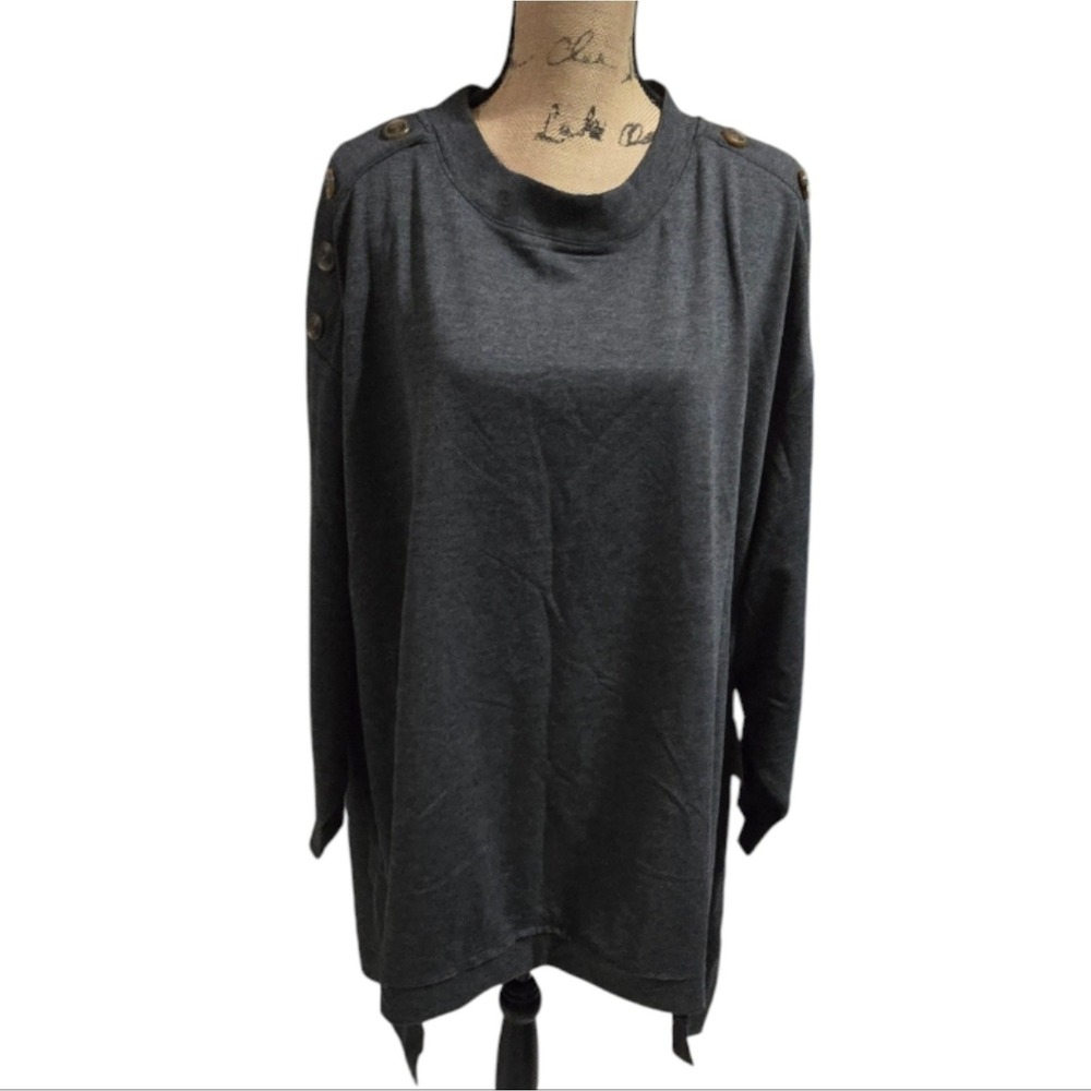 Sweatshirt Project Cozy Gray High Low Button-Shoulder Top Tunic Plus Size 3X New